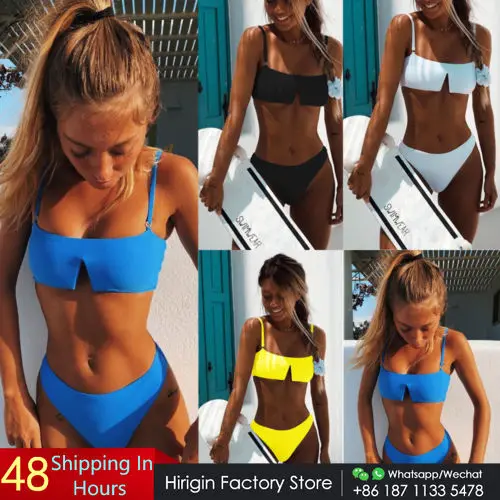 Hirigin Sexy Bikini Swimwear 2019 Women Swimsuit 4 Pure Color Biquini Summer Bathing Suit Beachwear New Dropshipping | Женская одежда