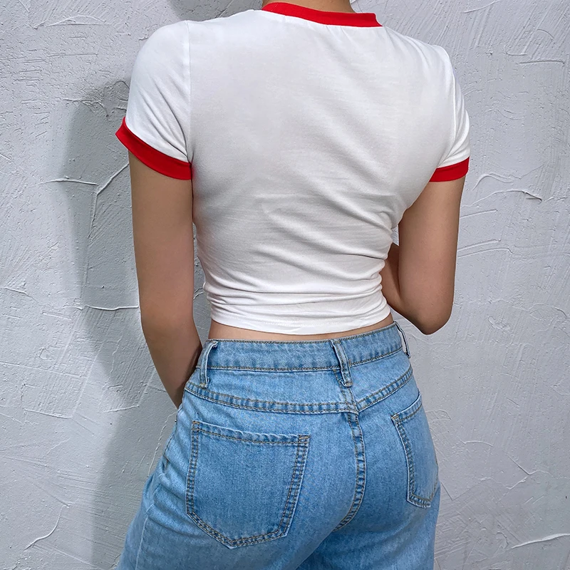 Женская футболка с коротким рукавом Повседневная белая облегающая буквенным