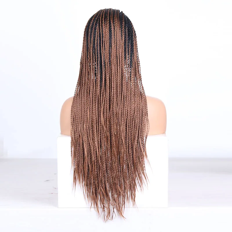 

Soft 26 Inches Ombre Brown Box Braids Lace Front Wigs High Temperature Wig For Black Women Glueless With Baby Hair Daily Wig