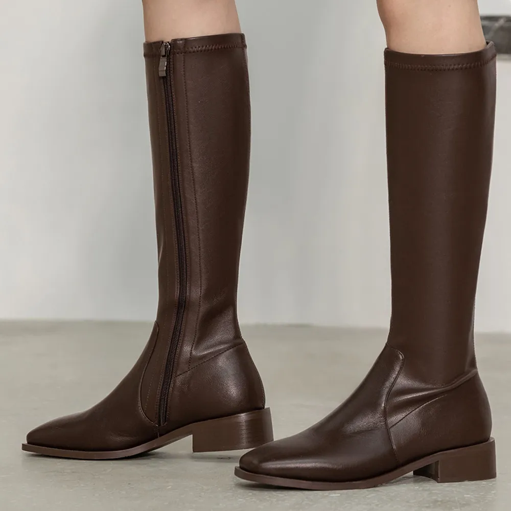 

Сапоги женские из натуральной кожи, на плоской подошве, с квадратным носком, на молнии