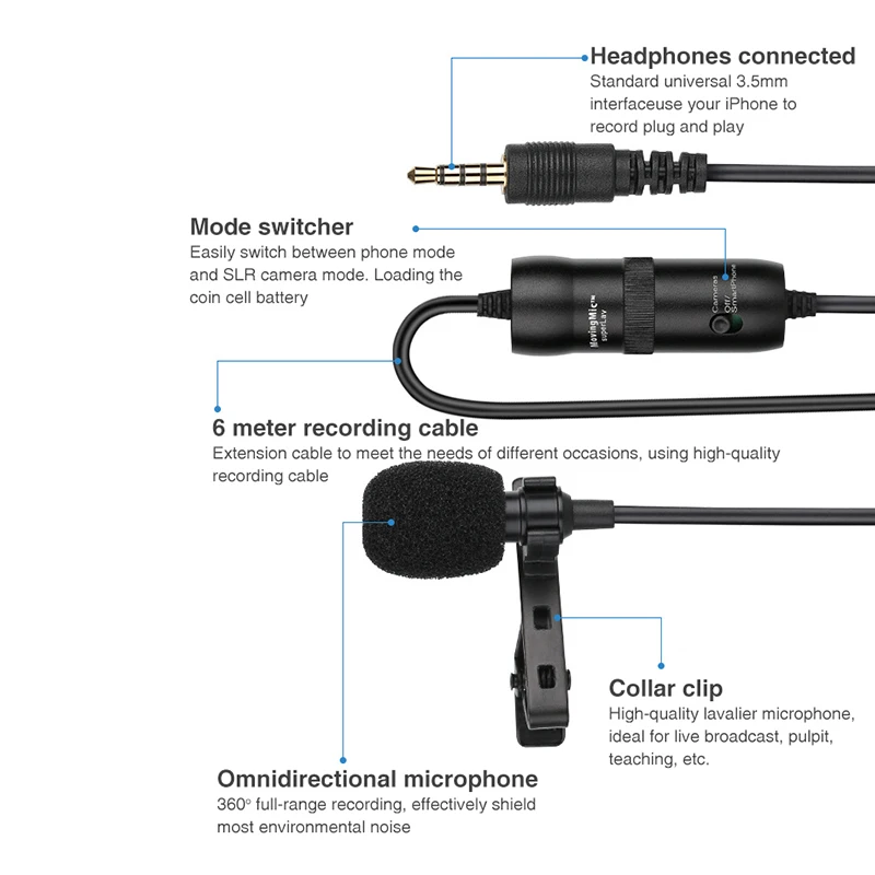 

Portable Lavalier Microphone Outdoor Interview Recording Collar Clip Dedicated Microphones For Android VLOG Video Live Equipment