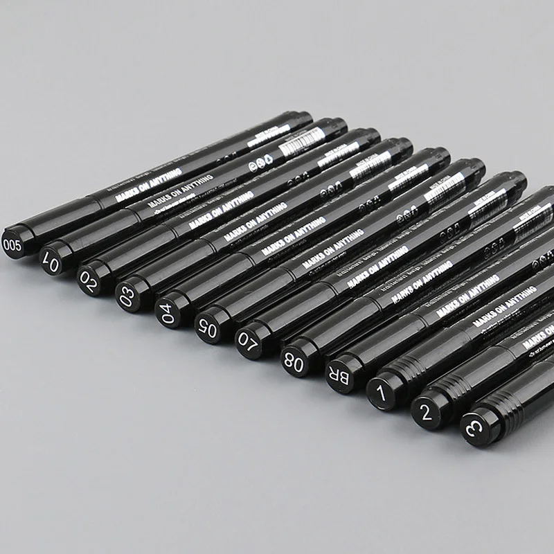 

6/9/12 Pcs Pigment Liner Micron Ink Marker Pen Based Brush Markers Different Tip Black Fineliner Sketching Drawing Pen Stationer