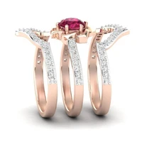3pcs elegent women faux ruby rhinestone inlaid finger ring band jewelry gift