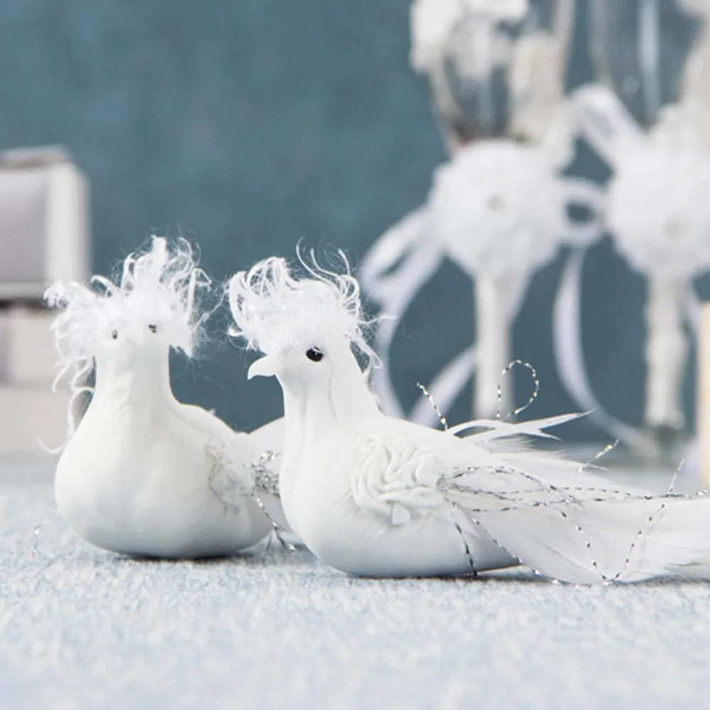 Милые декоративные Голубки 2 шт. искусственные с белыми перьями маленькие белые