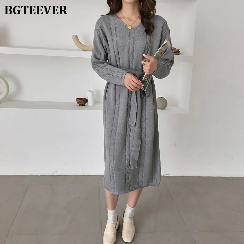 BGTEEVER повседневное длинное платье с v образным вырезом женский свитер со шнурками