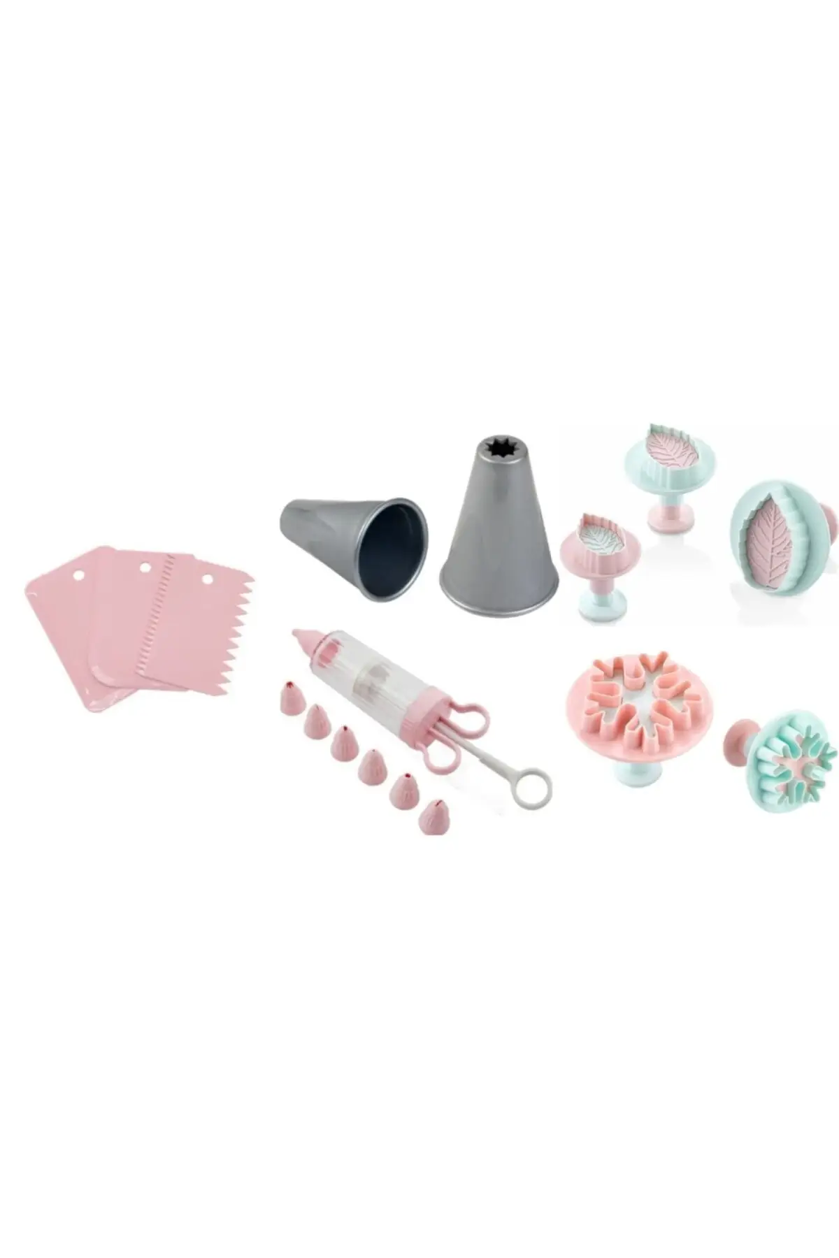 

5 of Kinds Cake Cookie Maker Set: Caterpillar Cookie Mold, cream Pump Dough Cutter Decorator Snowflake-Leaf Pattern Press Mold
