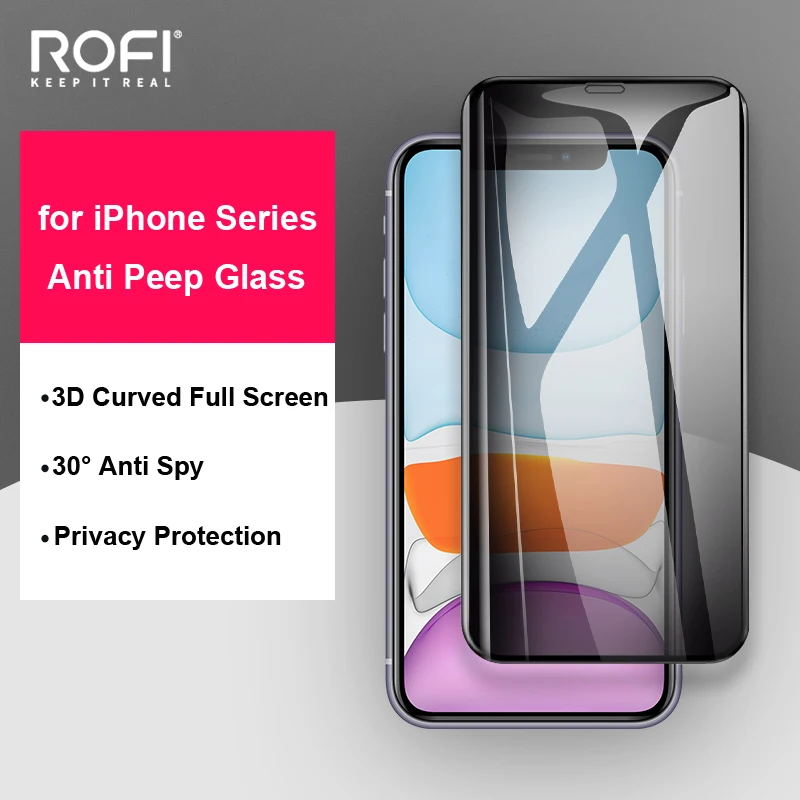 Антишпионский экран ROFI 3D изогнутый стеклянный для iPhone 11 Pro Max защита экрана