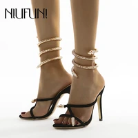 sexy snake wrap around women sandals metal gladiator plus size 35 42 stiletto high heels casual roman shoes for women niufuni
