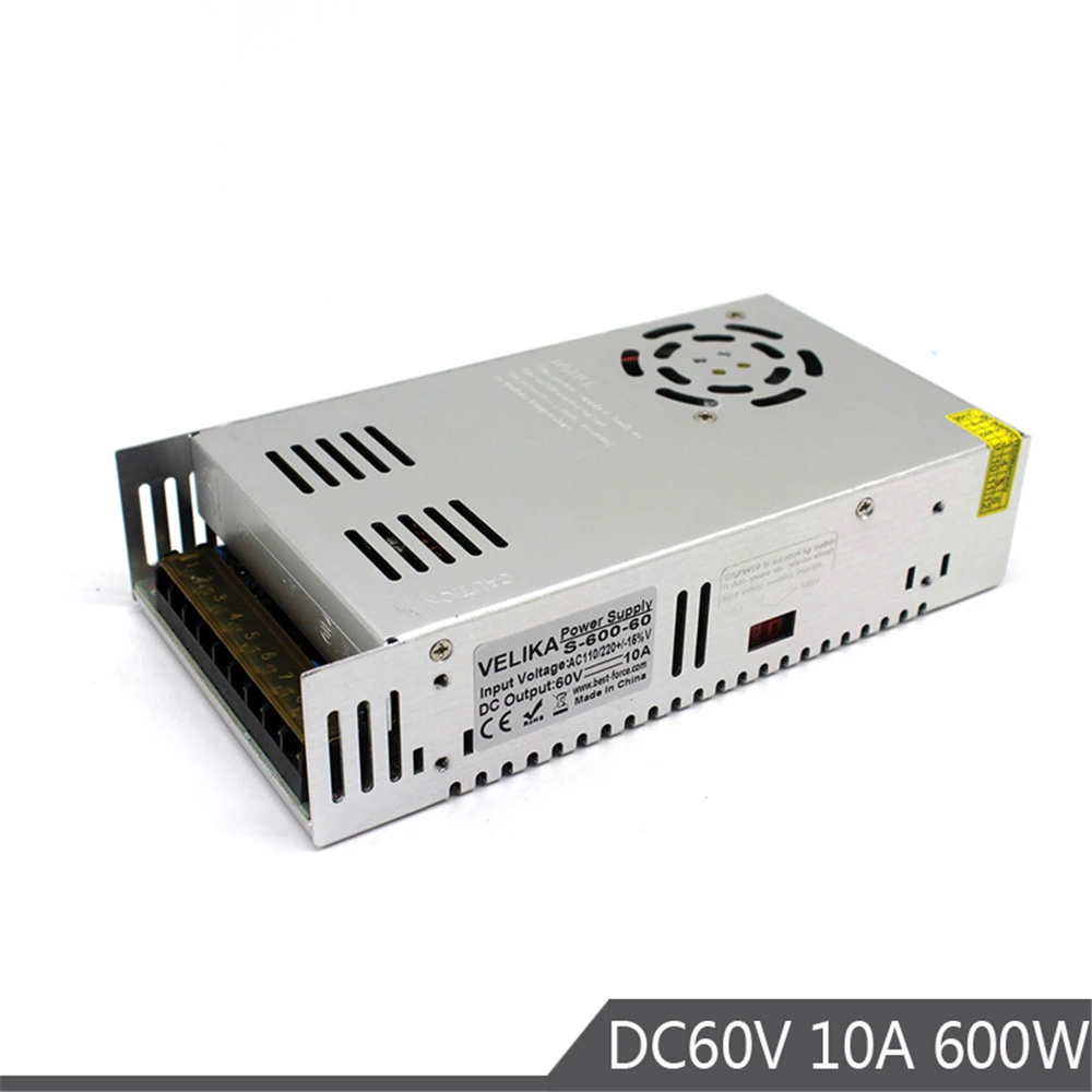 Одиночный выход DC 60V источник питания 10A 600W трансформаторы драйвера AC110V 220V к DC60V