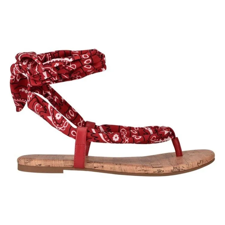 

Leopard Printed Lace Up Strappy Sandals Flat Slippers For Females Summer Outside Footwear Ankle Straps Women Shoes