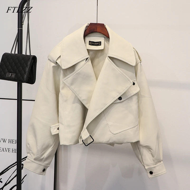 FTLZZ женская черная красная куртка из искусственной кожи мотоциклетная