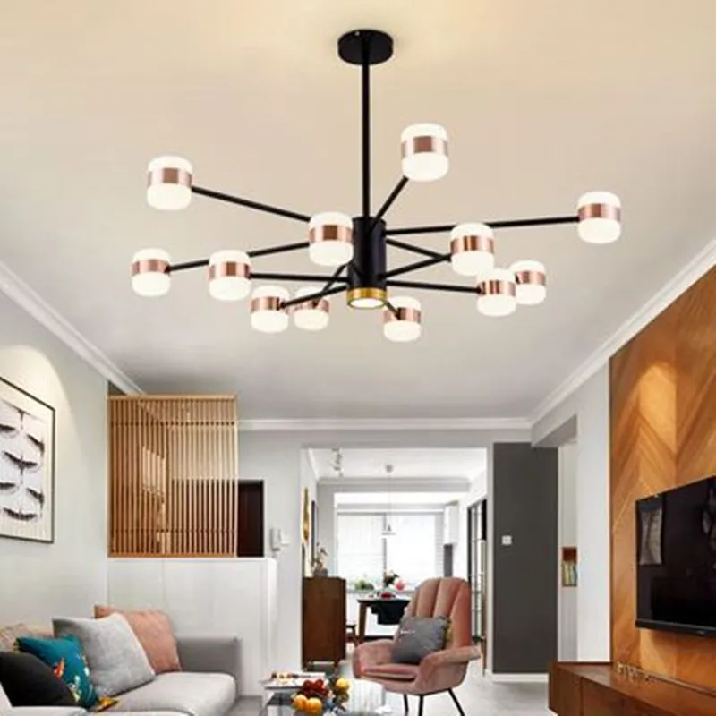 Modern nordic chandeliers lighting 6-16 heads creatvie black rose gold led ceiling hanging lamp for living dining room bedroom | Освещение