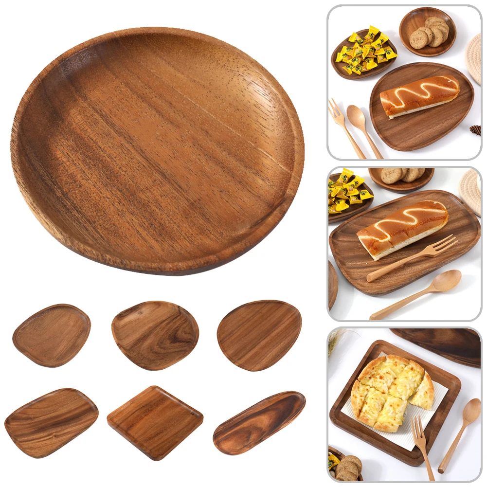 

Wooden Dinner Plate Walnut 7 Types Fruit Dessert Cake Snack Candy Assortment Coffee Tea Plate Restaurant Service Tray
