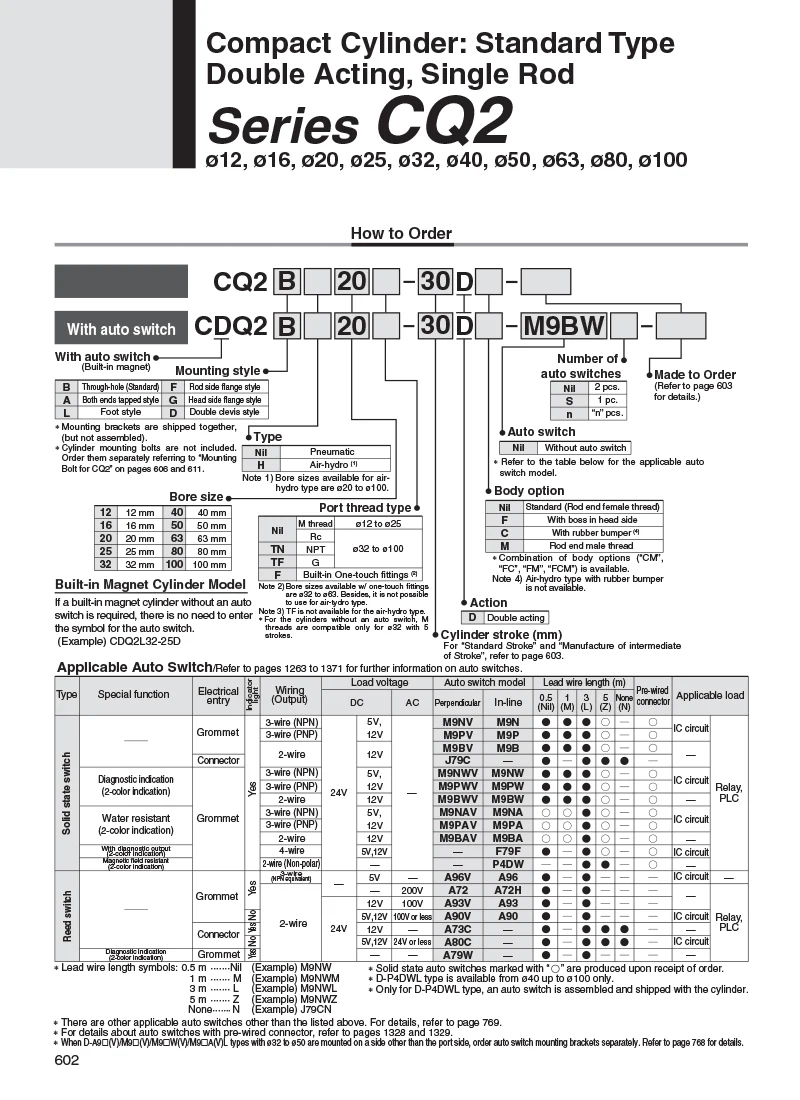 CDQ2B40-20DZ Компактный цилиндр двойного действия одиночный стержень CQ2B40-75DZ с автоматическим переключателем ход 5-100 мм CQ2A40-30DCZ CDQ2A40-50DZ-M9B