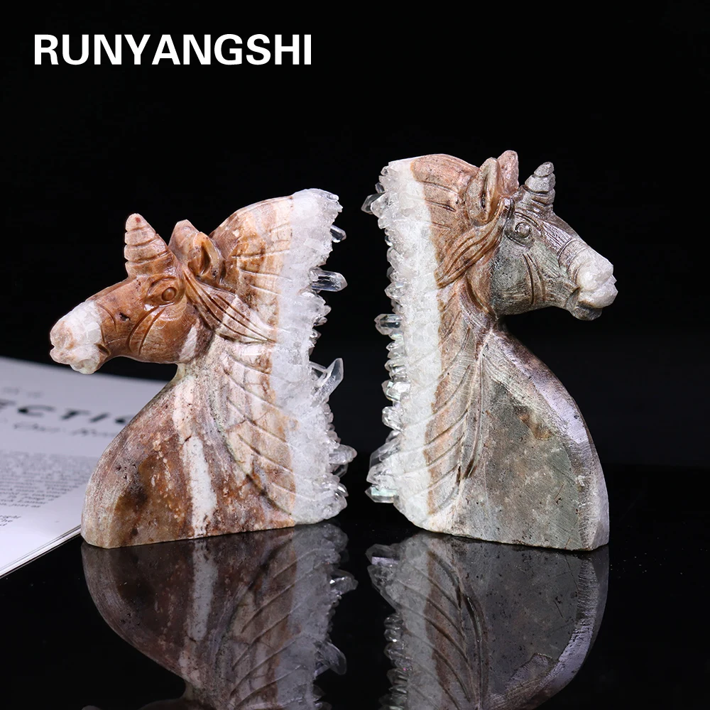 

Natural Crystal Unicorn Hand carving gemstones animals reiki Clear cluster healing stones for home decoration