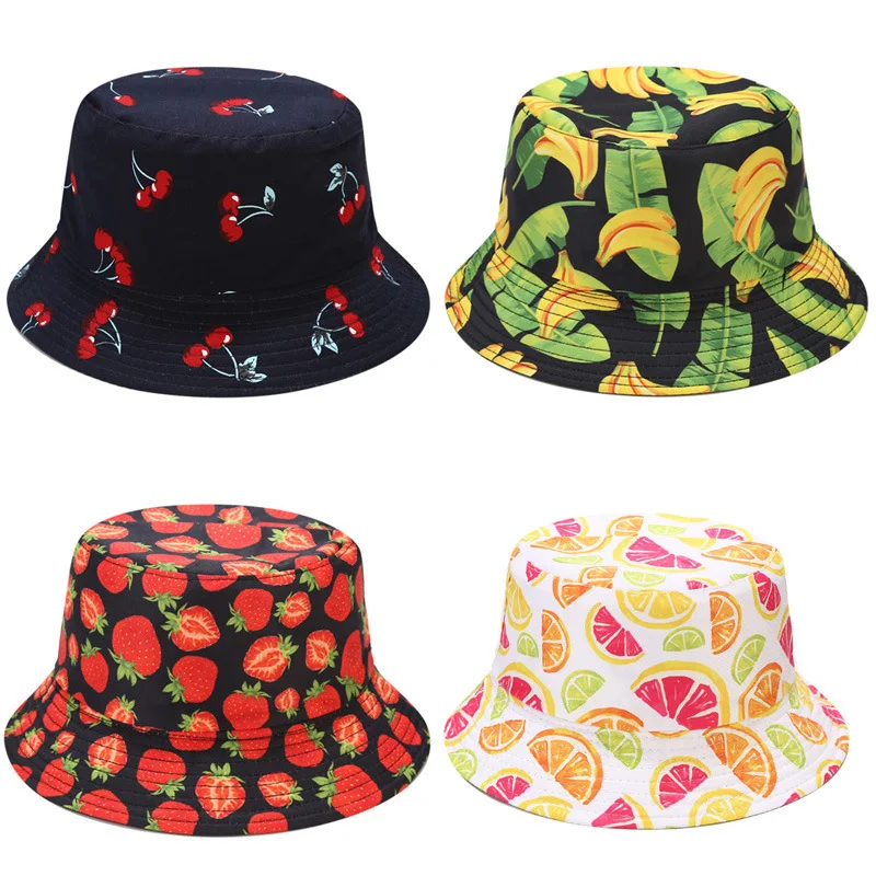 

Summer Fruit Fisherman Hat Women Men Printed Watermelon Banana Strawberry Cap Outdoor Leisure Bucket Hat Sunscreen Female Sunhat