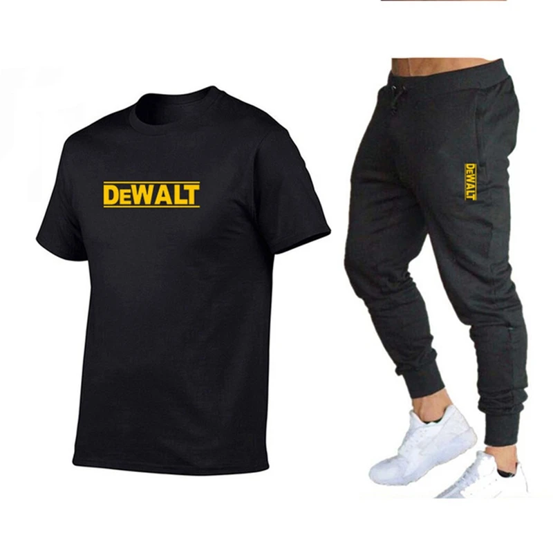 

2021 popular DeWalt printed letters clean cotton men's shirt + sports pants set high quality clean cotton T-shirt