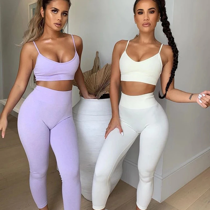 Бесшовный Женский спортивный костюм из двух предметов с бюстгальтером для