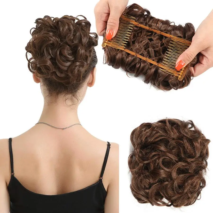 

LISI GIRL LARGE Comb Clip In Curly Hair Extension Synthetic Hair Pieces Women Cover Hairpiece Extension Hair Bun