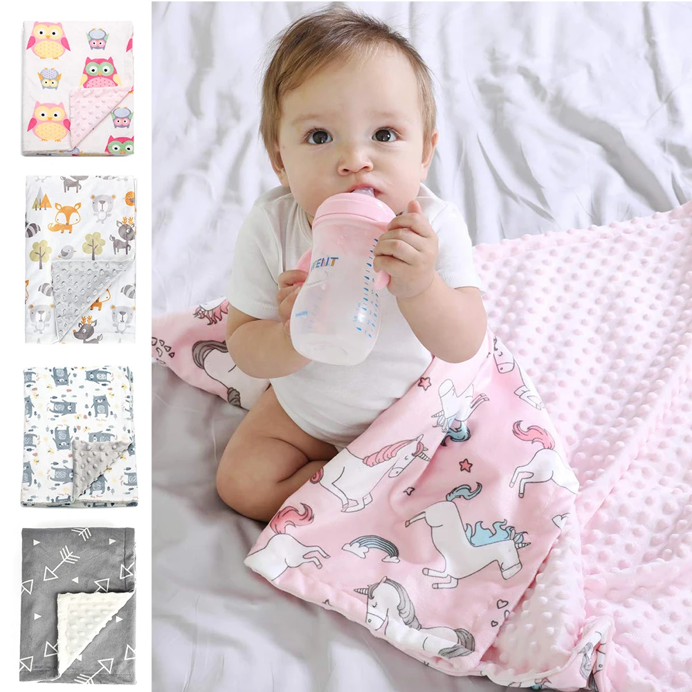 

Baby Blankets Super Soft Fleece Minky with Double Layer Dotted Backing for Newborn Bedding Set Infant Quilt Swaddling Wrap