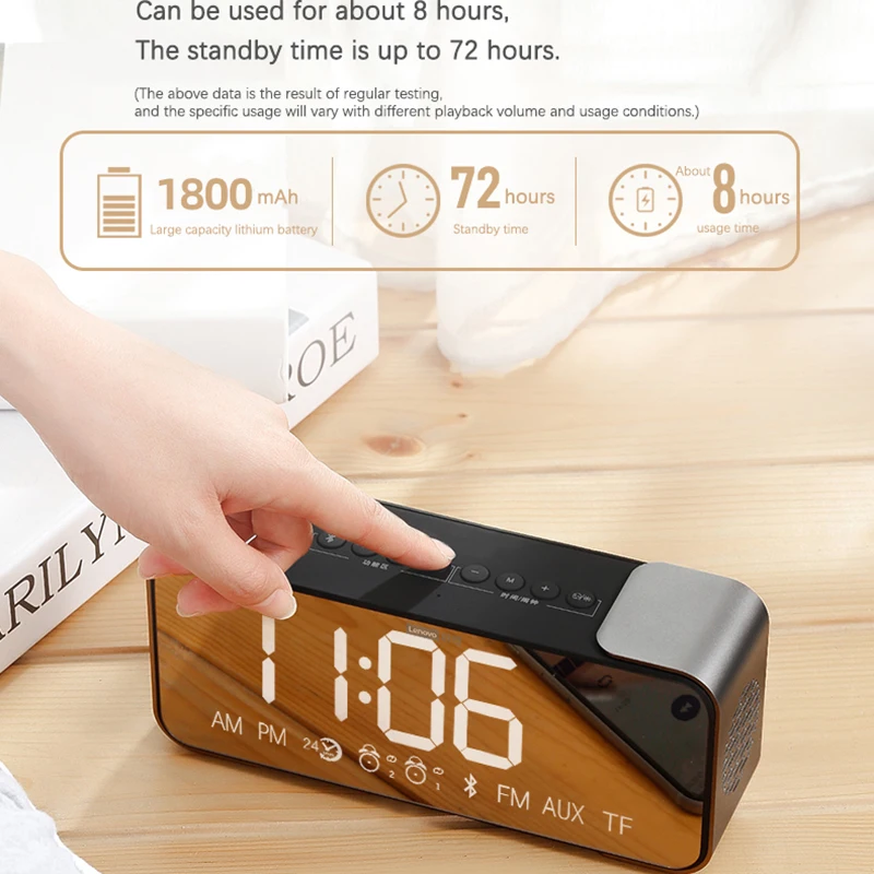 Беспроводной Bluetooth динамик Lenovo L022 BT5.0 светодиодный Будильник портативный