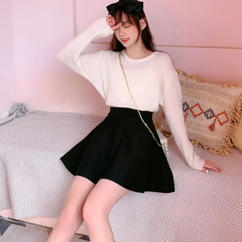 

Summer Fashion New Korean Style Short Skirt Girl Dancing Puff Skirt High Waist Student A-line Skirt Black Solid Color Sun Skirt