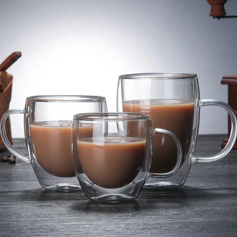 

Transparent Glass Coffee Cup Milk Whiskey Tea Beer Double Creative Heat Resistant Cocktail Vodka Wine Mug Drinkware Tumbler Cups