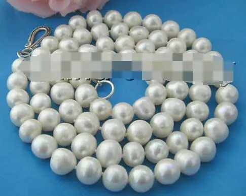

P1537-32 "9-10 мм натуральный белый круглый пресноводный жемчуг ожерелье-серебро 925 пробы застежка