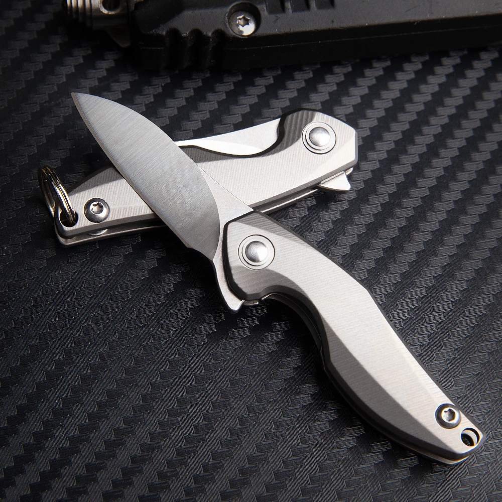 

Titanium alloy mini folding knife field survival hunting camp EDC tactical knife self-defense knife