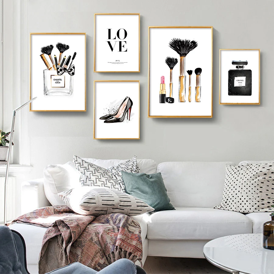 

Modern Fashion Pictures Wall Art Prints Perfume Lips Poster Teen Room Girls Bedroom Canvas Painting Dressing Room Pop Home Decor