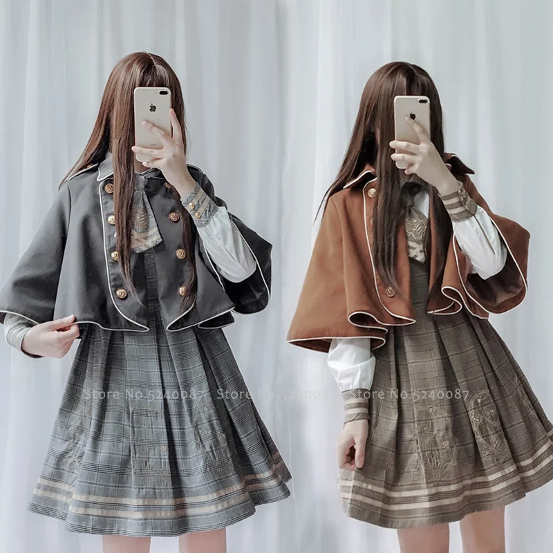 Обувь для девочек в стиле лолита платье клетку британском пальто накидки шаль