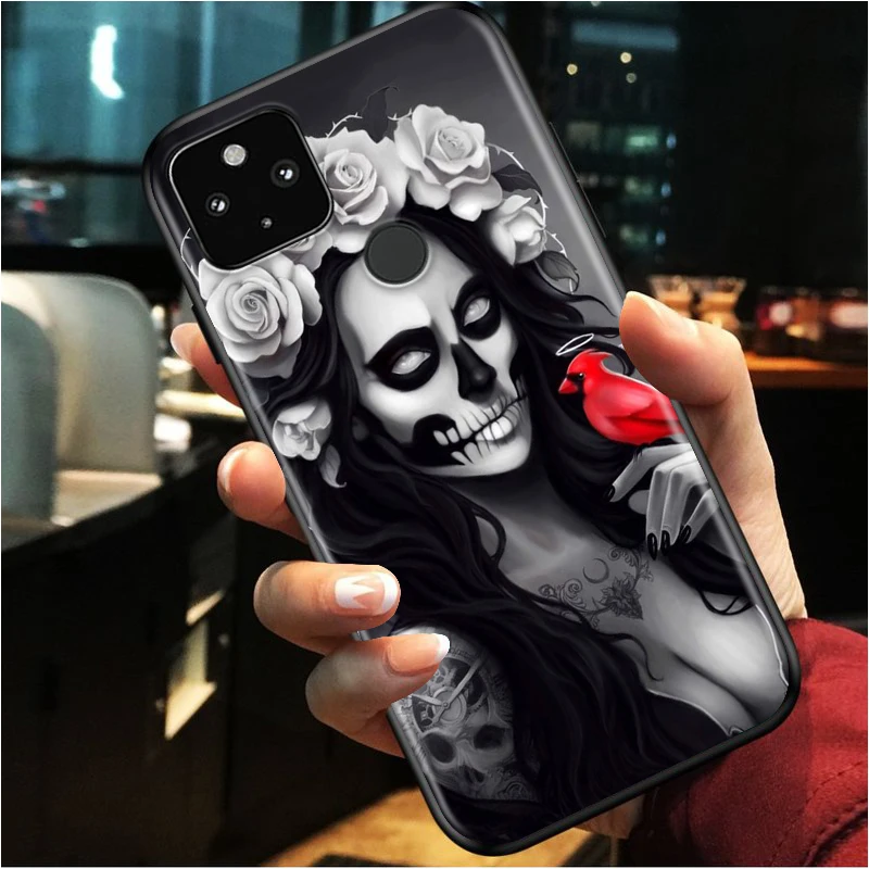 

Catrinas skull flower Shockproof Cover for Google Pixel 5 5A 4 4A XL 5G Black Phone Case Shell Soft Fundas Coque Capa