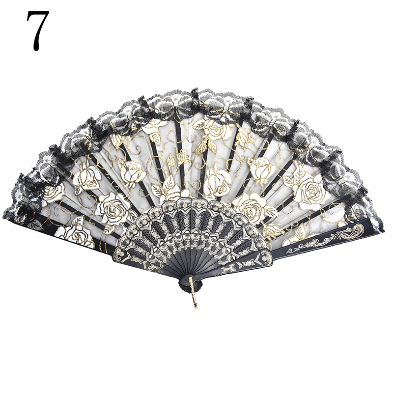

Chinese Style Dance Party Wedding Lace Folding Hand Held Flower Fan Decoration