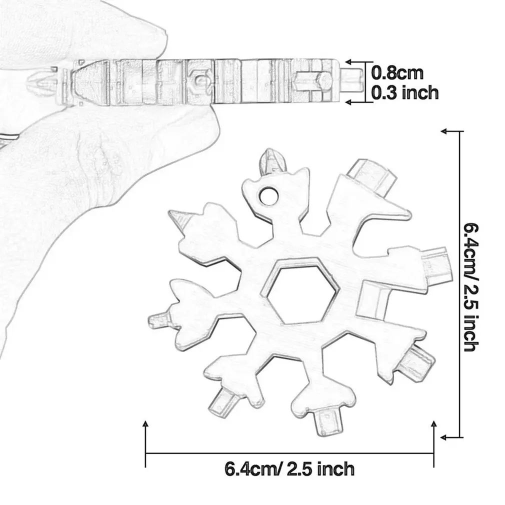 

18 In 1 Hand Tools Snowflake Keyring Key Ring Pocket Multipurpose Camp Survive Spanner Hex Wrench Outdoor Hike Wrench Multi-tool