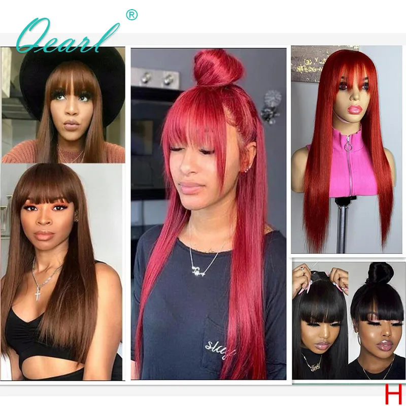 

Парик из натуральных человеческих волос красного и коричневого цвета с челкой 13x4, парик для женщин, прямые волосы без повреждений, 150% Qearl