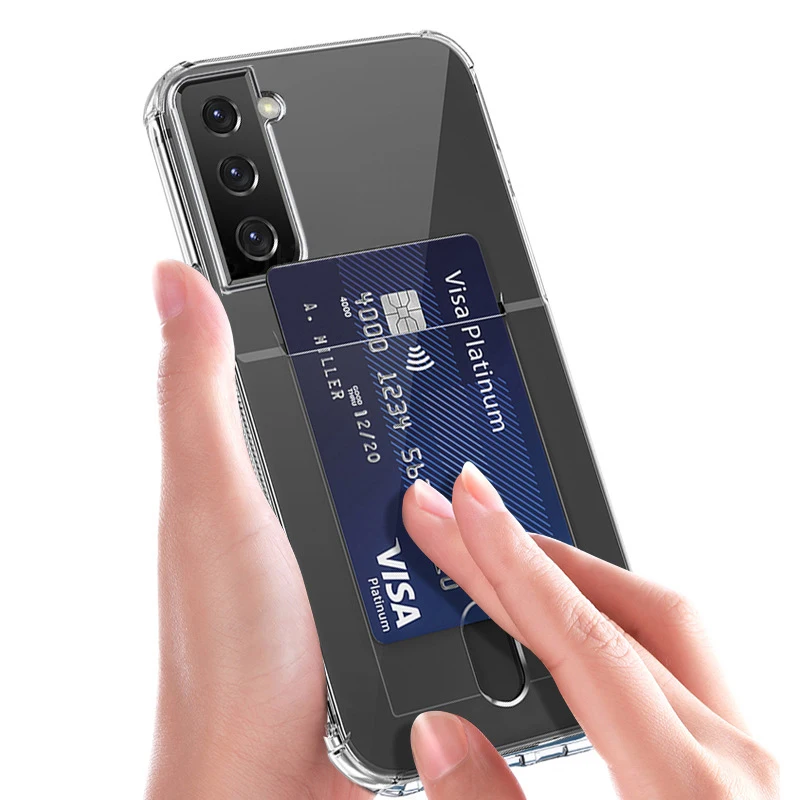 

Card Holder Transparent Case For Smaung Galaxy S21 S20 Note20 Ultra S10E S20FE S21Plus Shockproof Back Cover s20 s21 TPU Cover