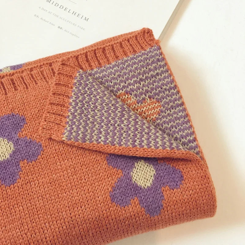 Новинка Осень Зима Детские вязаные шарфы в Корейском стиле с цветочным узором