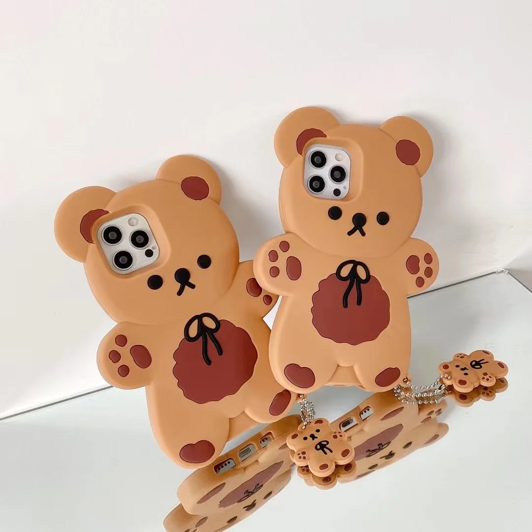 Mini Bear Free Silicone Cartoon Case Cute Hug Bowknot Bear Protective Cover For iphone 6 7 8 Plus XS XR XSMAX 11 12 13 Pro Max