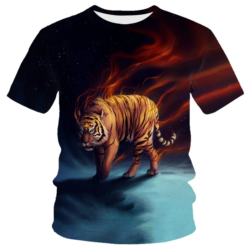 

2021 Summer Fashion 3D Printing Men's Cool T-shirt Round Neck Short Sleeve New Hot Animal Tiger Top