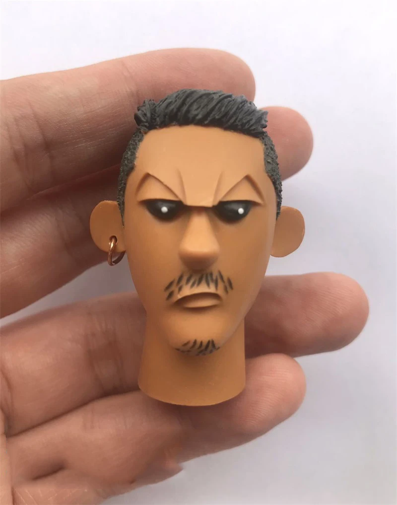 

In Stock For Sale 1/6th Black Cartoon Japanese Male With Earrings Male Head Sculpture For Usual 12inch Doll Action Figure