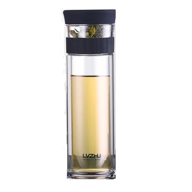 

300ml/400ml Portable Double Wall Borosilica Glass Tea Infuser Bottle of Water with Lid Filter Automobile Car Cup Creative Gift