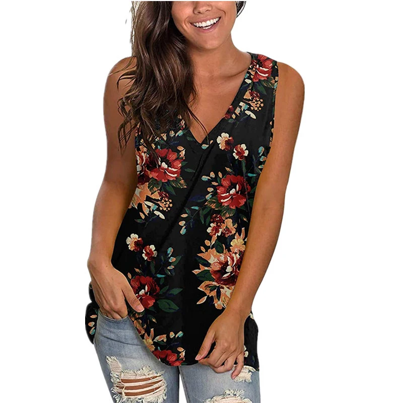 

Print Tanks Women Sexy V-neck Printed Sleeveless Vest Summer Loosevests Female Streetwear Tank Casual Ladies clothes wholesale