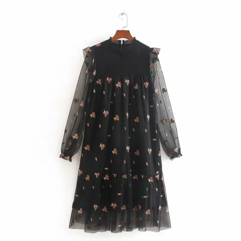 Cc75 9542 Европейская и американская мода Вышитое Сетчатое платье женское vestidos de verano