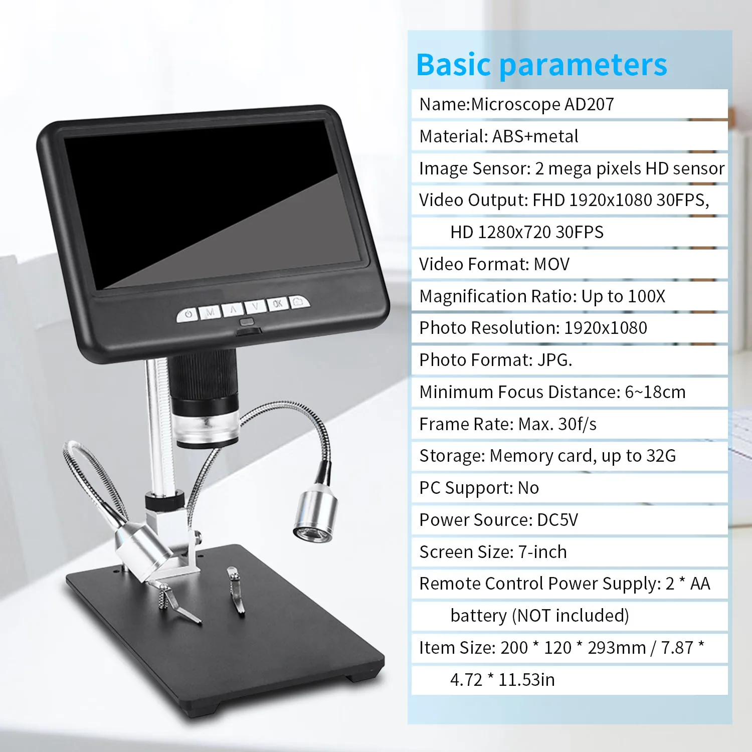 7-inch LCD Large Screen Digital Microscope 1080P 100X Magnification HD Video Record Image Capture Remote Control | Инструменты