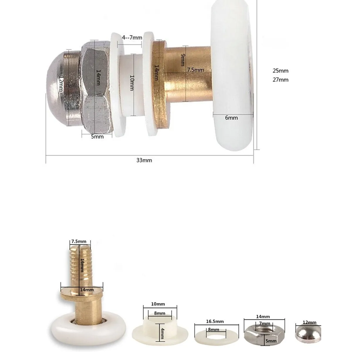 Сменная латунная душевая дверь 25 мм 4 шт./лот роликовая дорожка для ванной