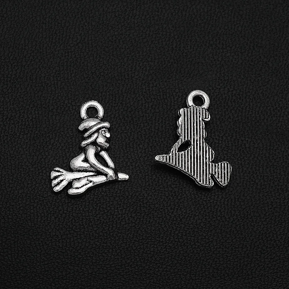 40 шт./лот 15x18 мм Античная Посеребренная ведьма Подвески с метлой на Хэллоуин