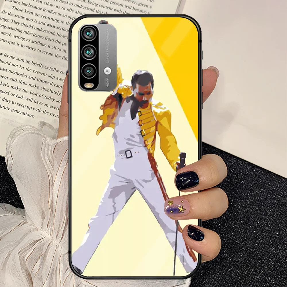 

Freddie Mercury Queen Band Phone Tempered Glass Case Cover For Xiaomi Redmi note k 7 8 9 10 30 40 A C T S Pro Painting Soft Cell