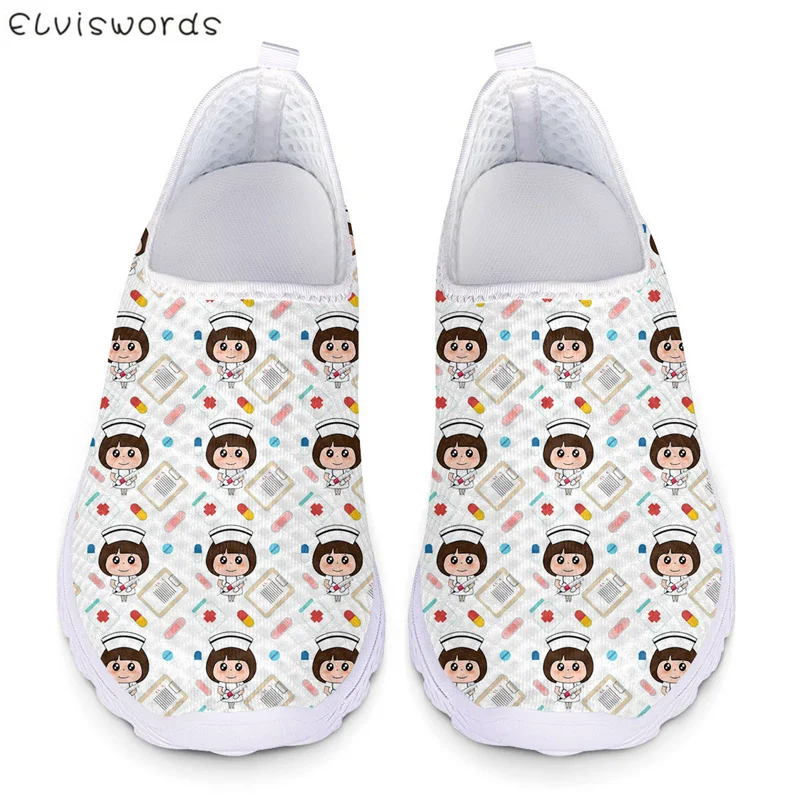 

Кроссовки ELVISWORDS сетчатые дышащие для женщин, милые туфли для кормящих девочек с инъекционным рисунком, на плоской подошве, без шнуровки, лоф...