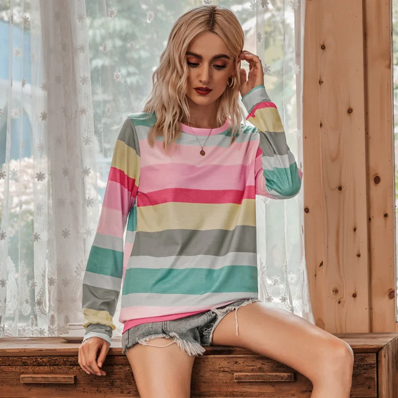 Женская осенне-зимняя толстовка с круглым вырезом модная разноцветная Толстовка