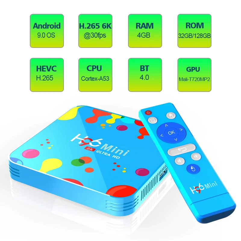 ТВ-приставка H96 Mini H6 Allwinner Android 9 0 4G 32G 128G 6K H.265 смарт-медиаплеер Google PlayStore Netflix YouTub |
